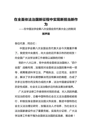 郭声琨：在中国法学会第八次全国会员代表大会上的致词