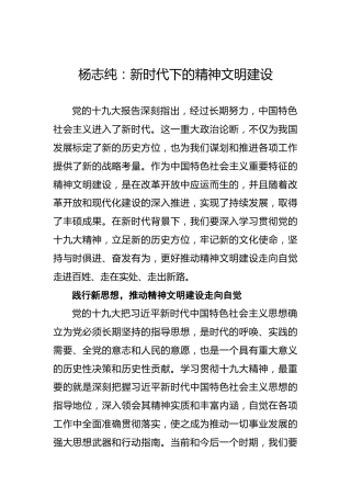 杨志纯：新时代下的精神文明建设
