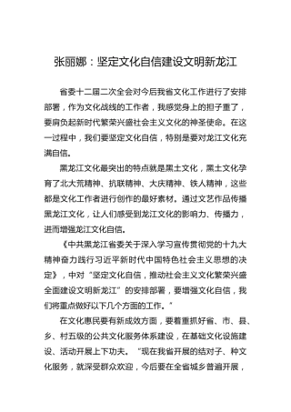 张丽娜：坚定文化自信建设文明新龙江