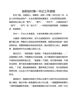 挂职驻村第一书记工作感悟