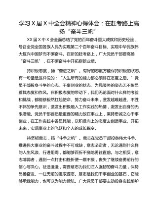 学习X届X中全会精神心得体会：在赶考路上高扬“奋斗三帆”