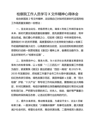 检察院工作人员学习X文件精神心得体会