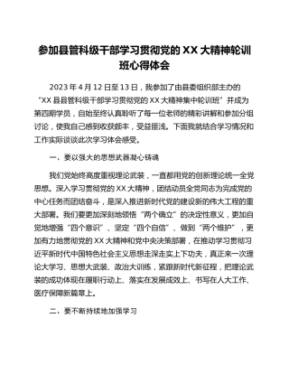 参加县管科级干部学习贯彻党的二十大精神轮训班心得体会