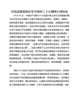 纪检监察组组长学习党的二十大精神心得体会