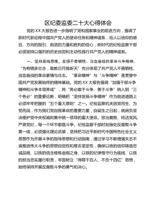 区纪委监委二十大心得体会