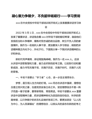 凝心聚力争朝夕，不负韶华砥砺行——学习贯彻在中央党校中年轻干部培训班开班式上发表重要讲话学习体会