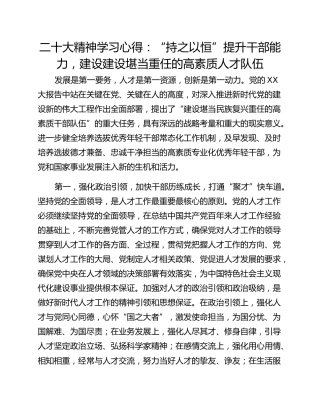 二十大精神学习心得：“持之以恒”提升干部能力，建设建设堪当重任的高素质人才队伍