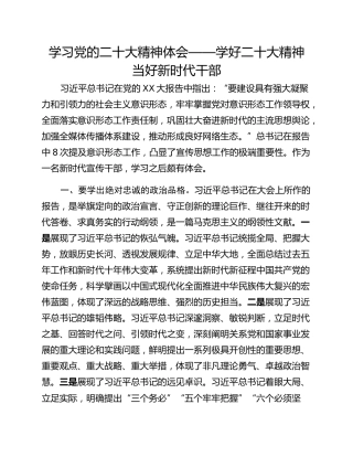 学习党的二十大精神体会——学好二十大精神 当好新时代干部