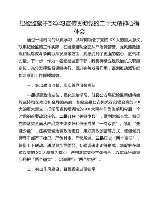 纪检监察干部学习宣传贯彻党的二十大精神心得体会