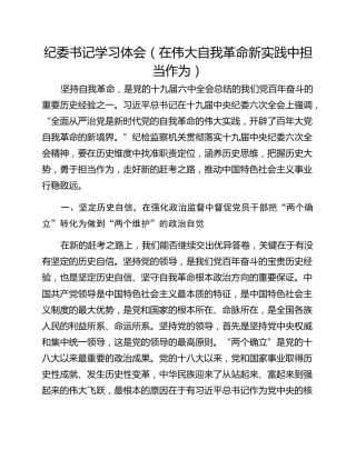 纪委书记学习体会（在伟大自我革命新实践中担当作为）