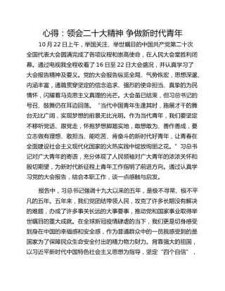 心得：领会二十大精神 争做新时代青年