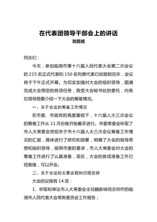 刘岳旭：在代表团领导干部会上的讲话