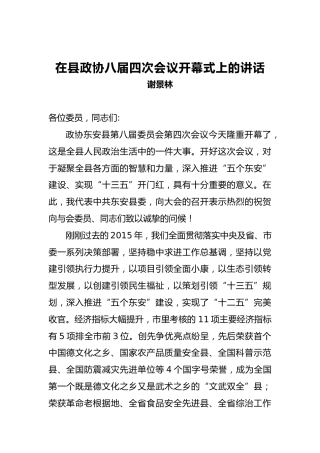 谢景林：在县政协八届四次会议开幕式上的讲话