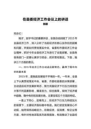 郭薪：在县委经济工作会议上的讲话