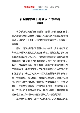 吴巨培：在全县领导干部会议上的讲话