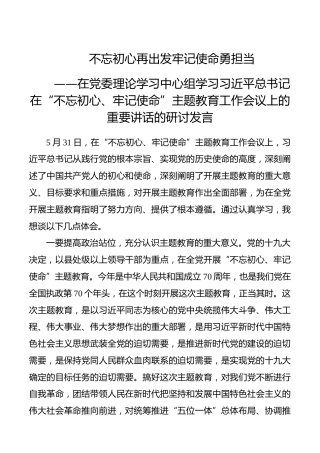 理论学习中心组学习“不忘初心、牢记使命”主题教育工作会重要讲话研讨发言_