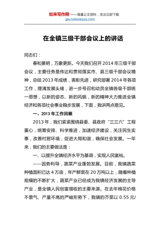 在全镇三级干部会议上的讲话