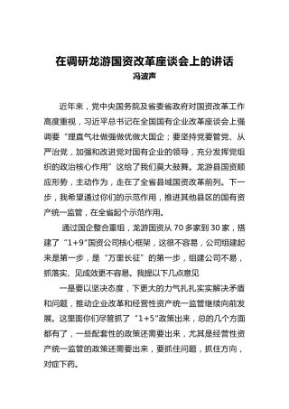 冯波声：在调研龙游国资改革座谈会上的讲话