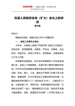 张大宏：在县人民政府全体（扩大）会议上的讲话