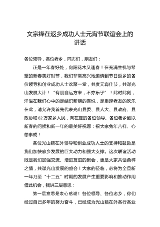文宗锋：在返乡成功人士元宵节联谊会上的讲话