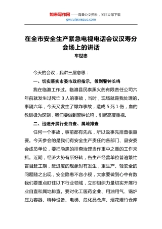 车世忠：在全市安全生产紧急电视电话会议汉寿分会场上的讲话