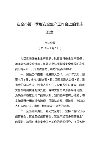 在全市第一季度安全生产工作会上的表态发言