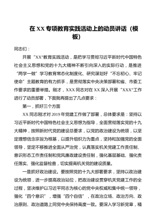 【领导讲话】在XX专项教育实践活动上的动员讲话（模板）