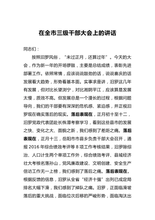 在全市三级干部大会上的讲话3