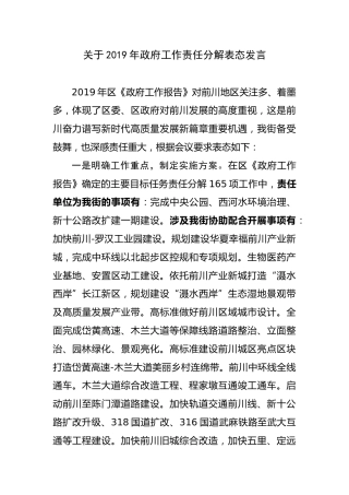 4.2019年政府工作报告责任分解表态发言