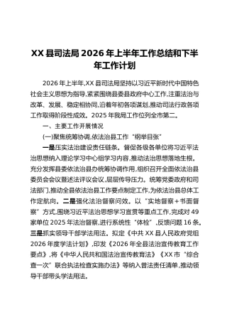 XX县司法局2026年上半年工作总结和下半年工作计划