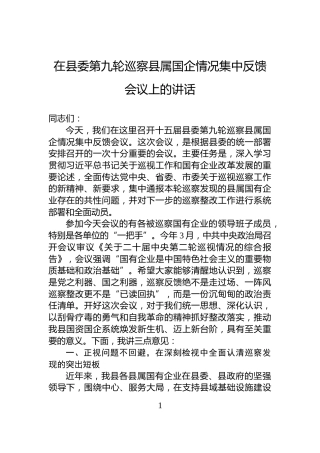 在县委第九轮巡察县属国企情况集中反馈会议上的讲话