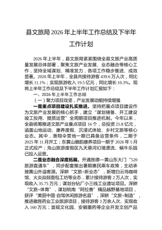 县文旅局2026年上半年工作总结及下半年工作计划