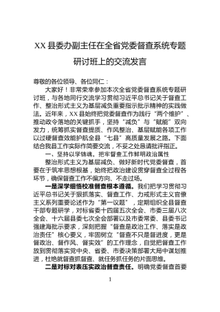 XX县委办副主任在全省党委督查系统专题研讨班上的交流发言