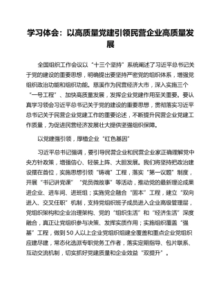 学习体会：以高质量党建引领民营企业高质量发展