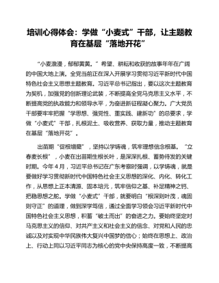 培训心得体会：学做“小麦式”干部，让主题教育在基层“落地开花”