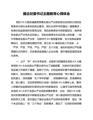 国企纪委书记主题教育心得体会