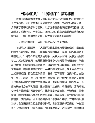“以学正风”“以学促干”学习感悟