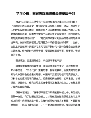 学习心得：攀登思想高峰做最美基层干部