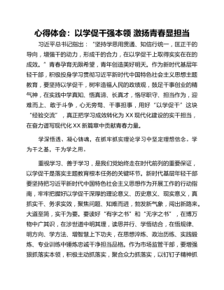 心得体会：以学促干强本领 激扬青春显担当