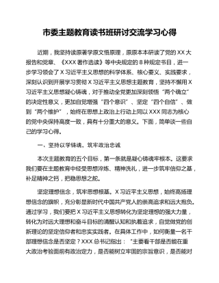 市委主题教育读书班研讨交流学习心得
