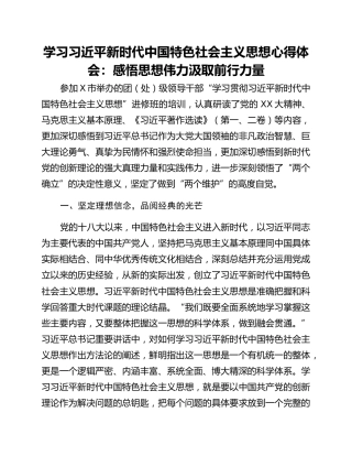 学习习近平新时代中国特色社会主义思想心得体会：感悟思想伟力汲取前行力量