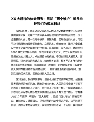 二十大精神的体会思考：贯彻“两个维护”就是维护我们的根本利益