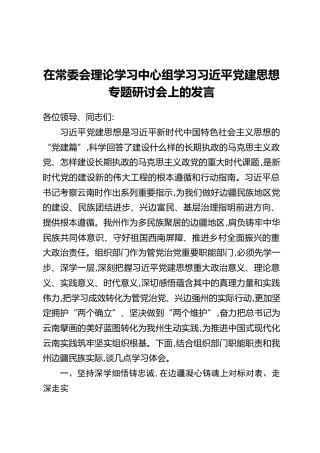 在常委会理论学习中心组学习习近平党建思想专题研讨会上的发言