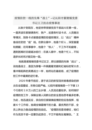 记沁阳市紫陵镇党委书记王卫抗击疫情事迹