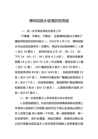 博树回族乡疫情防控简报