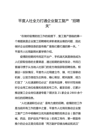 平度人社全力打通企业复工复产“招聘关”