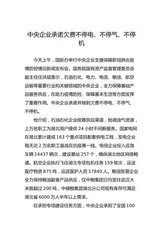中央企业承诺欠费不停电、不停气、不停机
