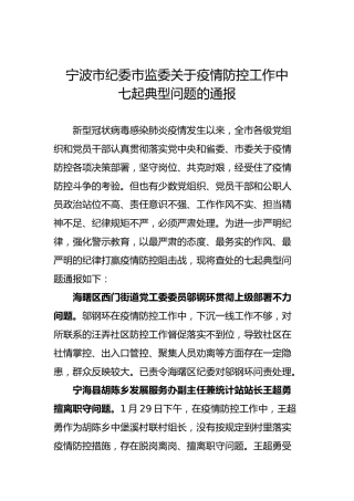 宁波市纪委市监委关于疫情防控工作中七起典型问题的通报