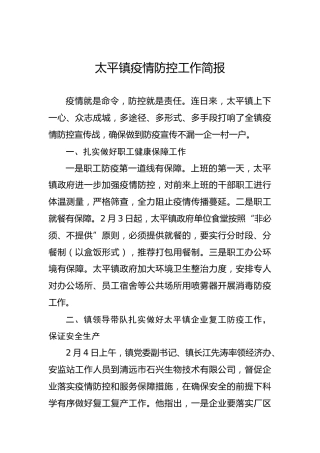 太平镇疫情防控工作简报