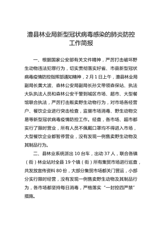 澧县林业局新型冠状病毒感染的肺炎防控工作简报